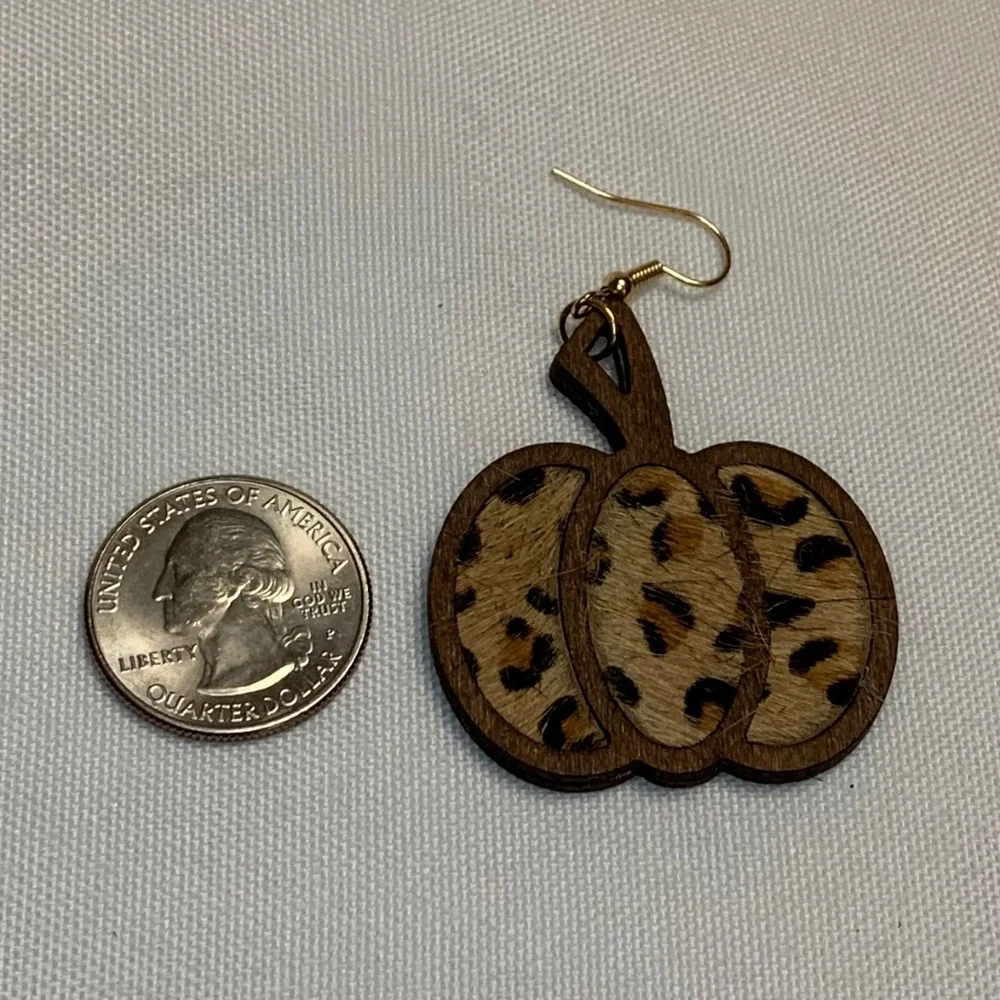 NWT! Stylish Wood Pumpkin with Textured Animal Print Fabric! Brown Leopard!